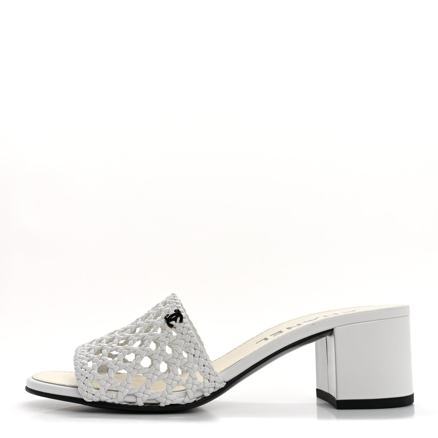 Shiny Braided Goatskin Mule Sandals 38 White