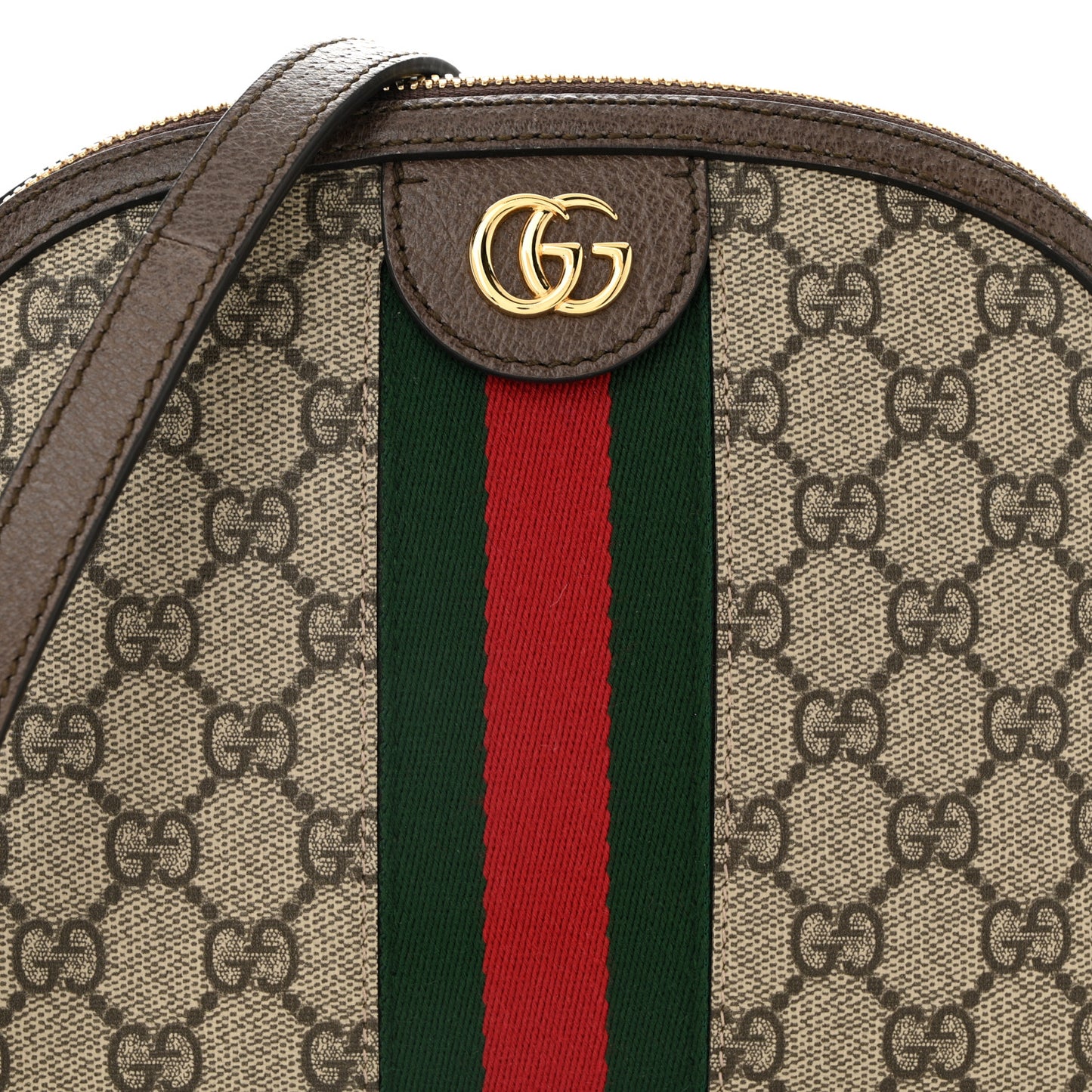 GG Supreme Monogram Textured Dollar Calfskin Web Small Ophidia Dome Shoulder Bag Beige Ebony New Acero