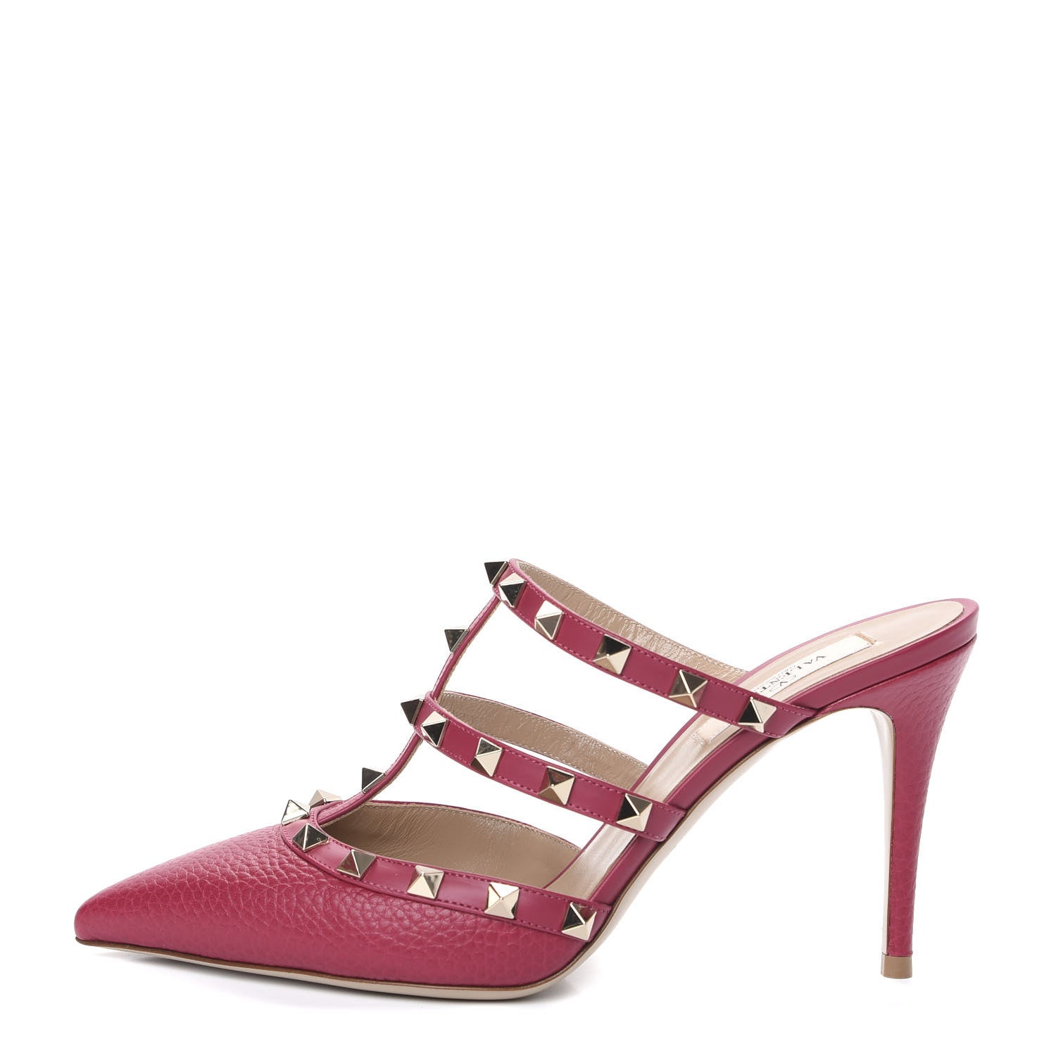 Valentino Garavani Pebbled Rockstud 90mm Cage Mules 38 Raspberry 1 of 9