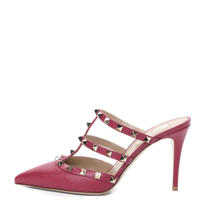 Valentino Garavani Pebbled Rockstud 90mm Cage Mules 38 Raspberry 1 of 9