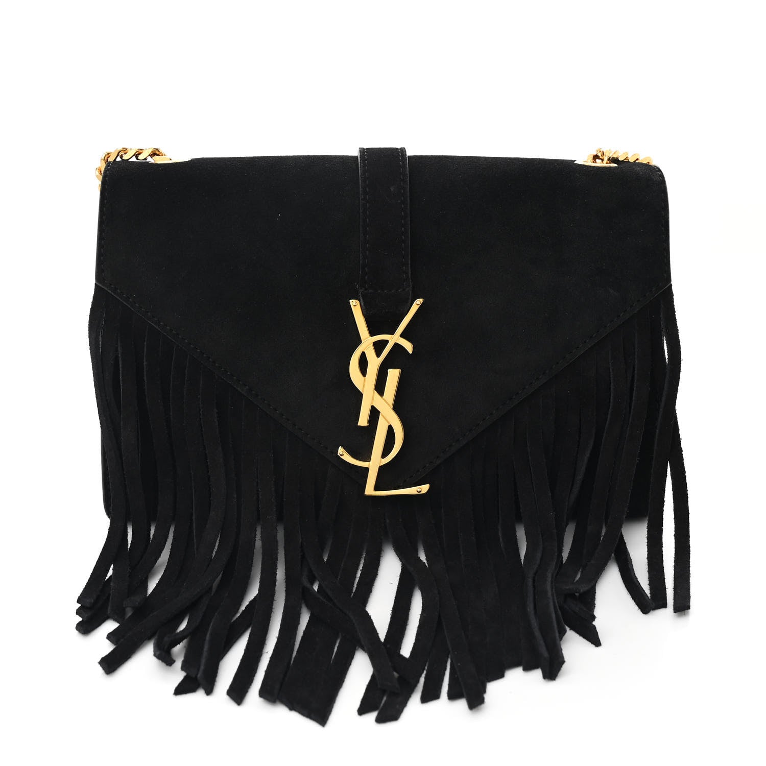 Saint Laurent Suede Fringe Small Monogram Satchel Black 1 of 11