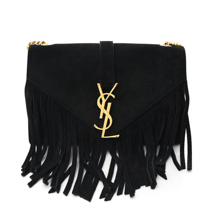 Saint Laurent Suede Fringe Small Monogram Satchel Black 1 of 11