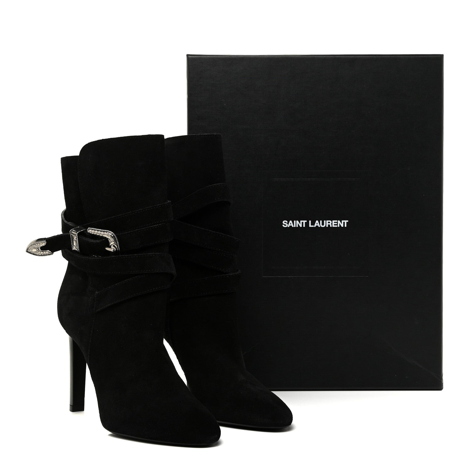 Saint Laurent Suede Mica Buckle Western Ankle Booties 39 Black 15 of 15