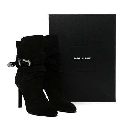 Saint Laurent Suede Mica Buckle Western Ankle Booties 39 Black 15 of 15