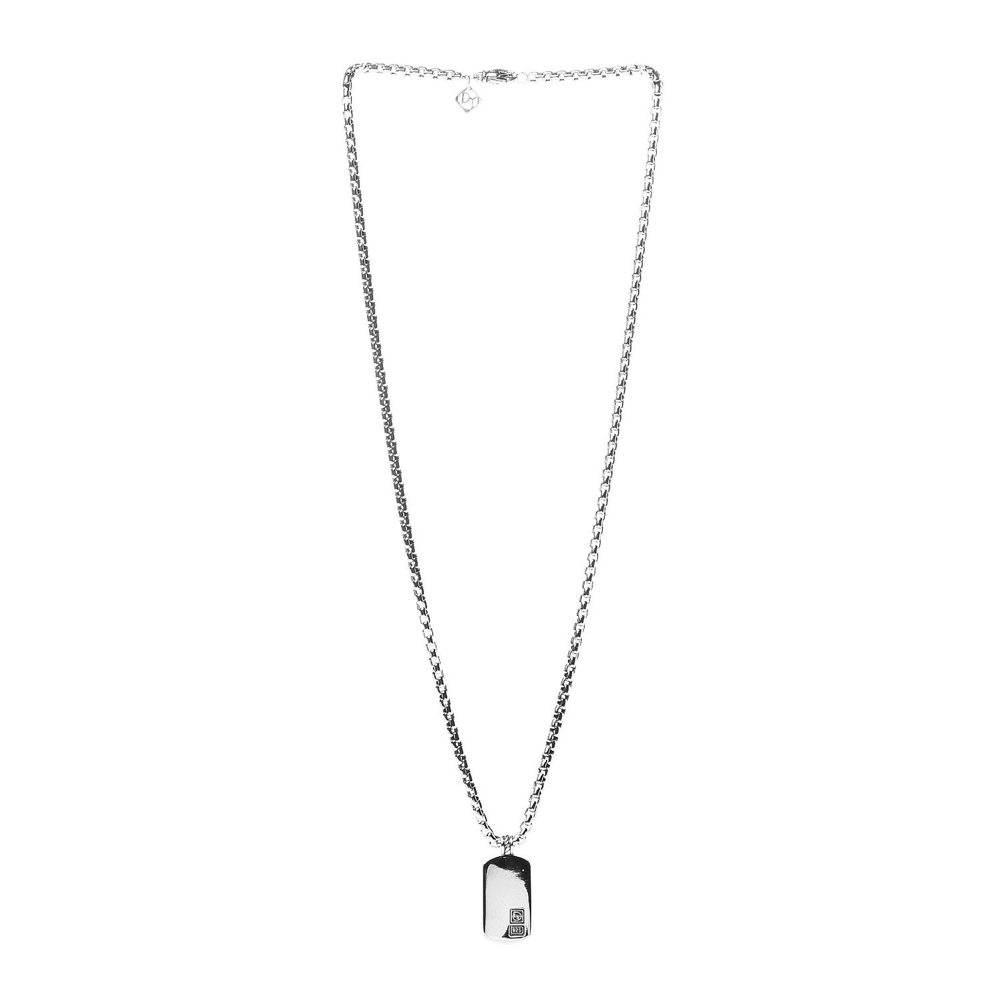 Sterling Silver Mens Small Dog Tag Pendant Necklace