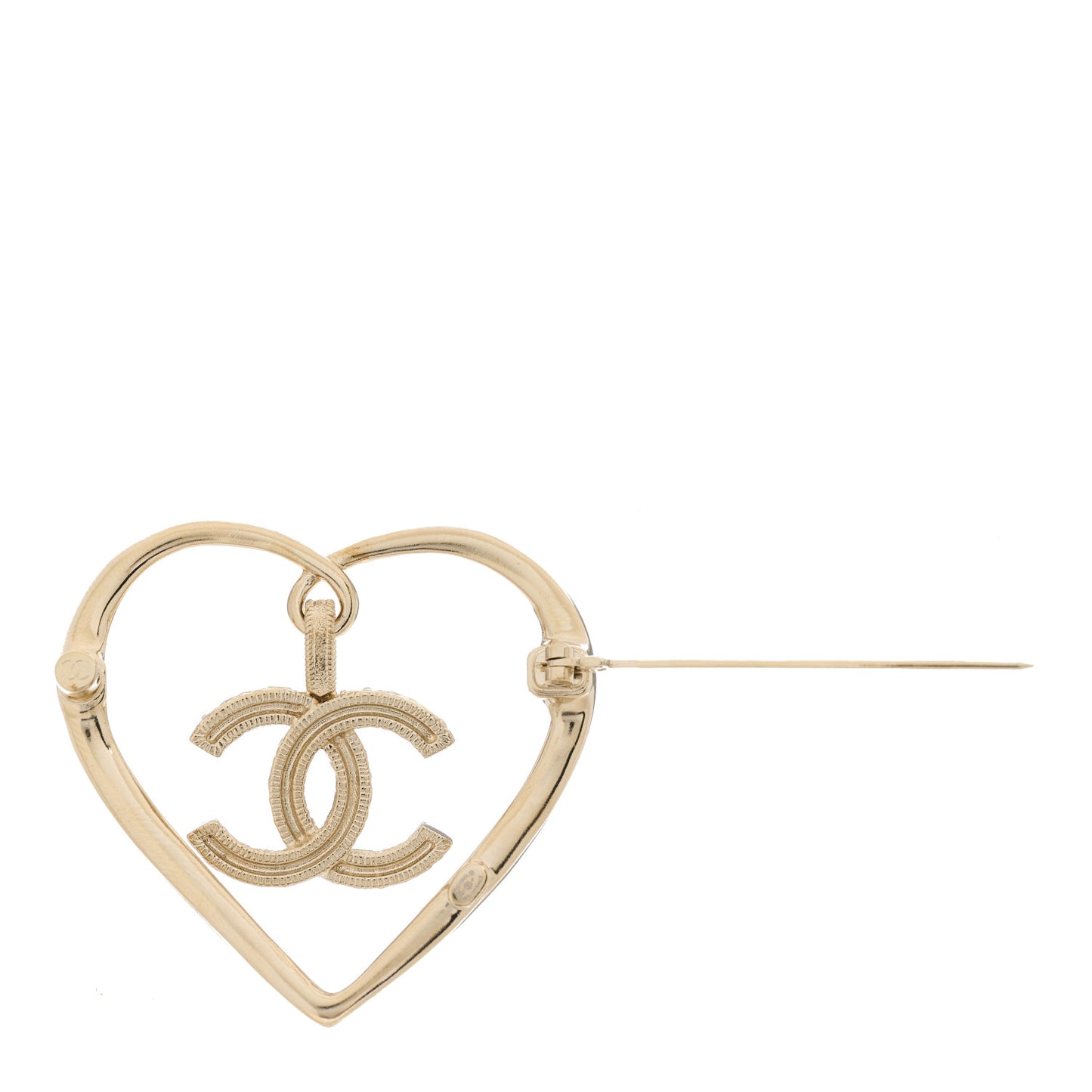 Crystal CC Logo Heart Brooch Gold