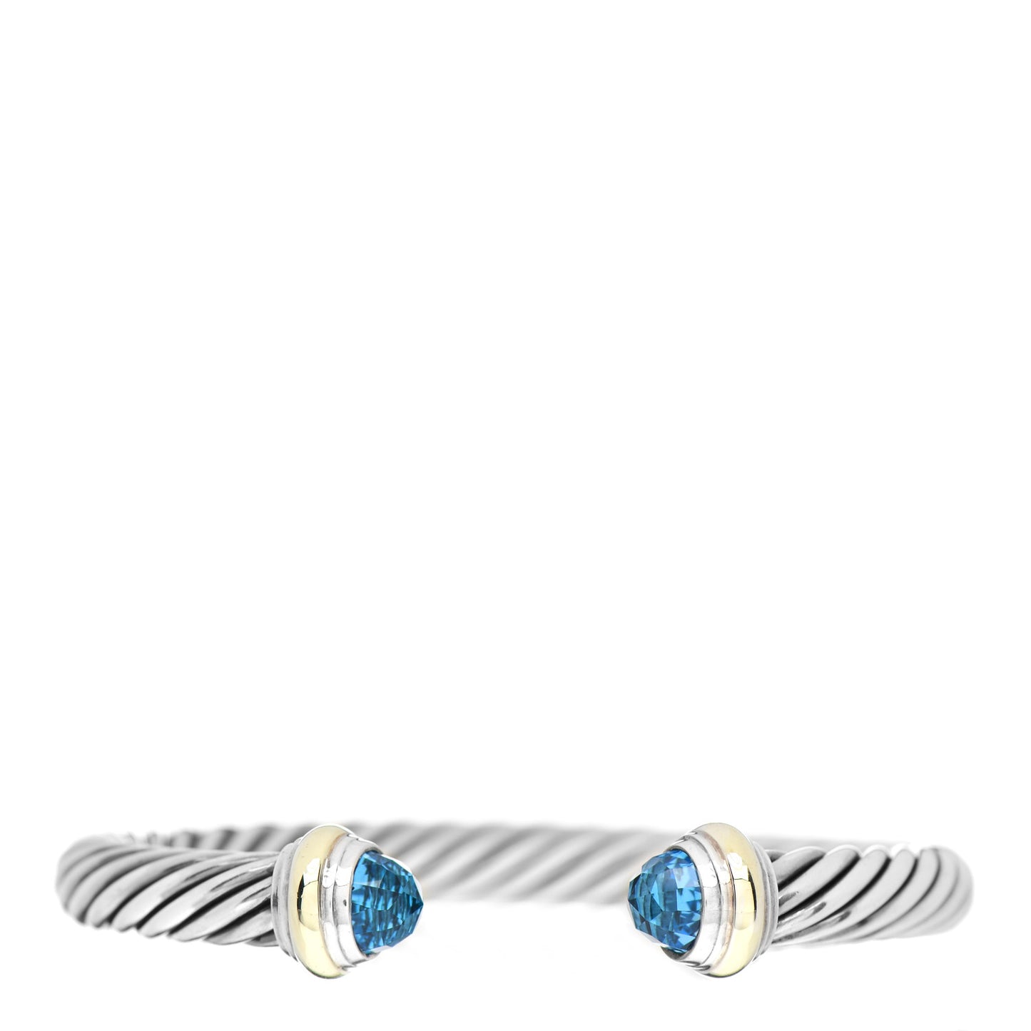 Sterling Silver 14K Yellow Gold Blue Topaz 7mm Cable Classics Bracelet