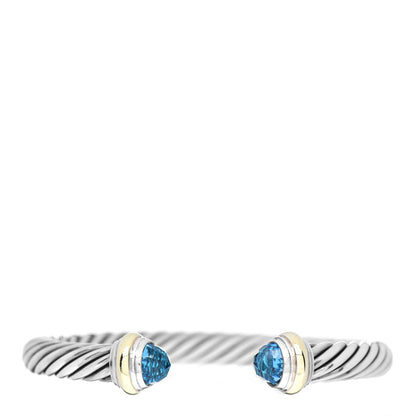 David Yurman Sterling Silver 14K Yellow Gold Blue Topaz 7mm Cable Classics Bracelet 1 of 3