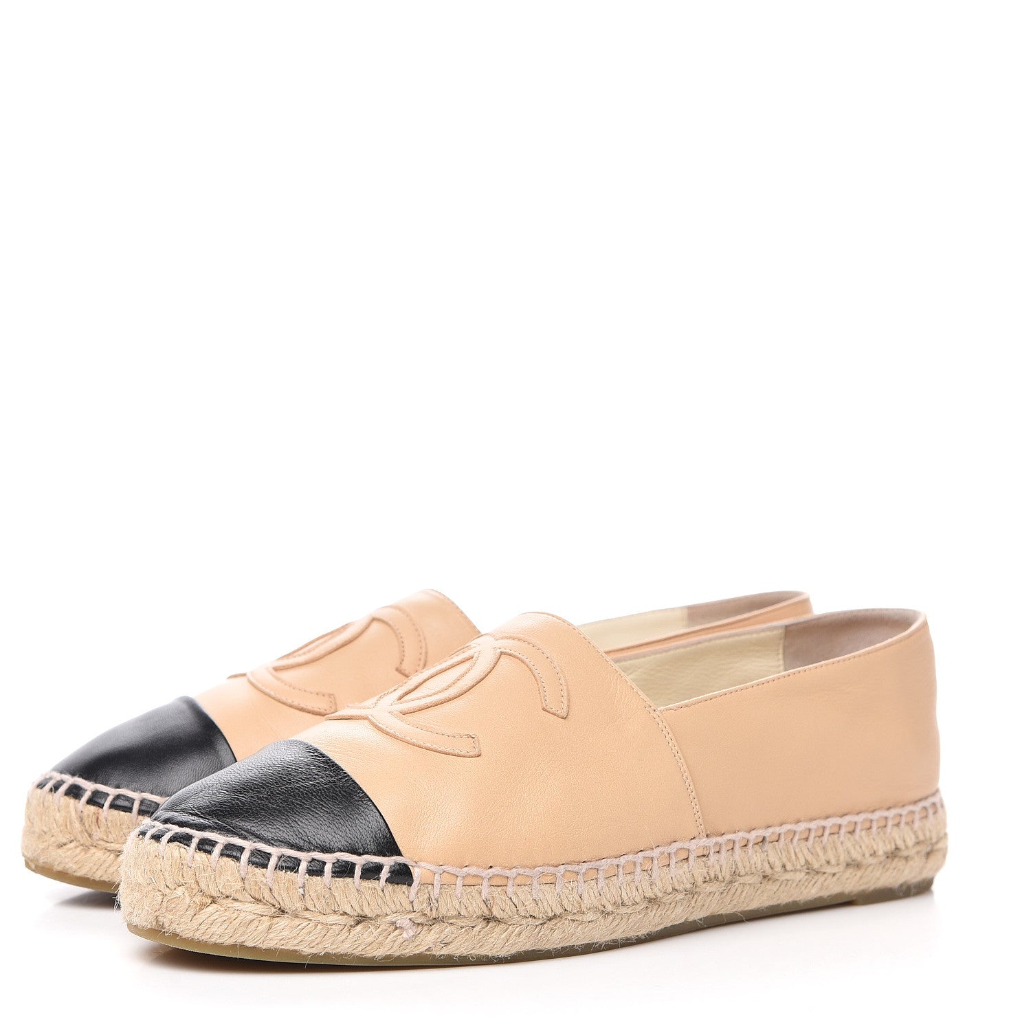 Chanel Lambskin CC Espadrilles 38 Beige Black 3 of 11
