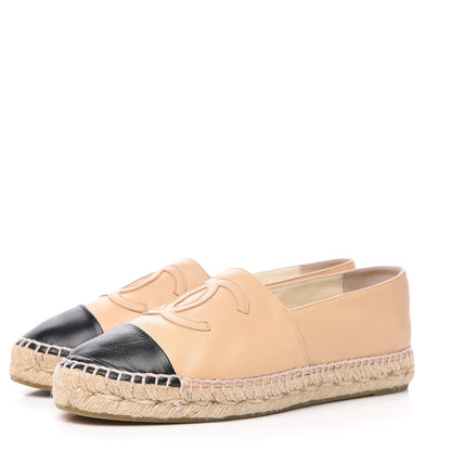 Chanel Lambskin CC Espadrilles 38 Beige Black 3 of 11