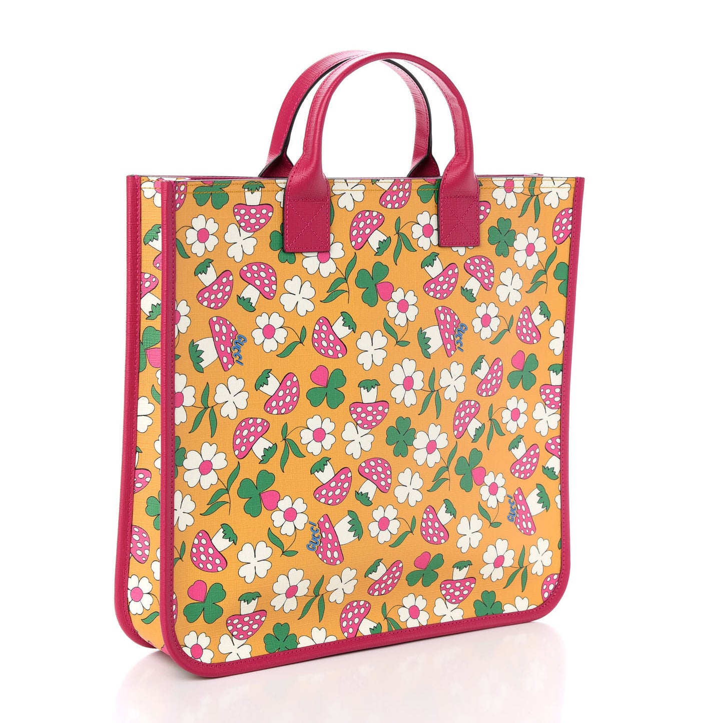 Canvas Childrens Flower Mushroom Print Tote Pink Yellow