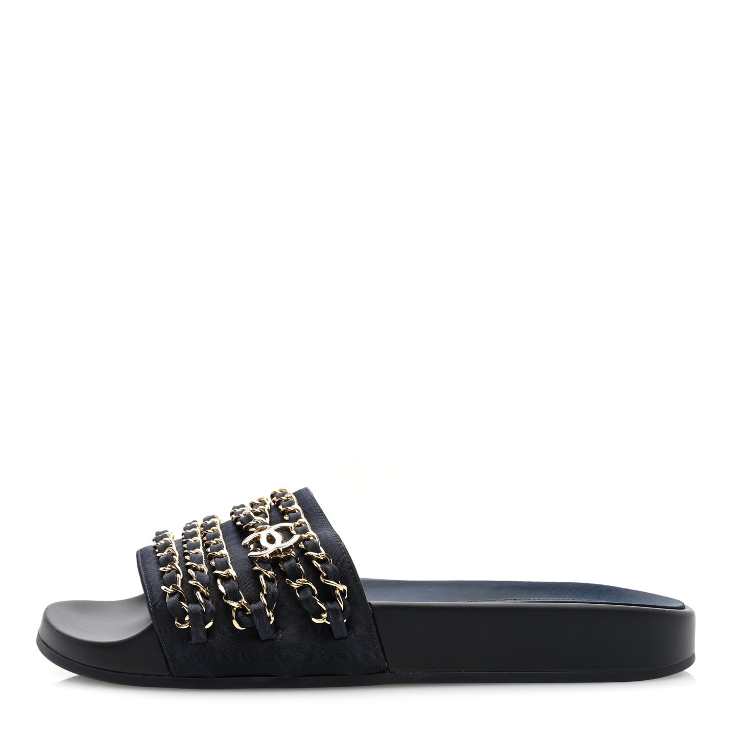 Satin Chain Flat Sandals 37 Marine