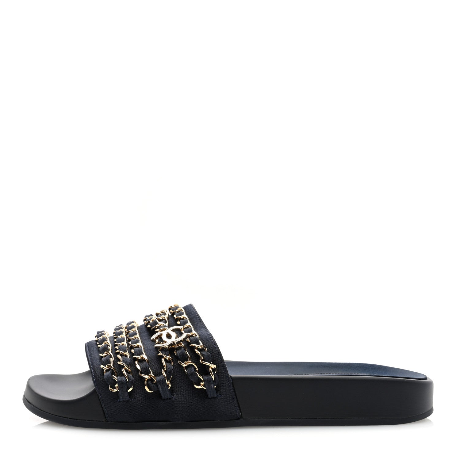 Chanel Satin Chain Flat Sandals 37 Marine 1 of 8