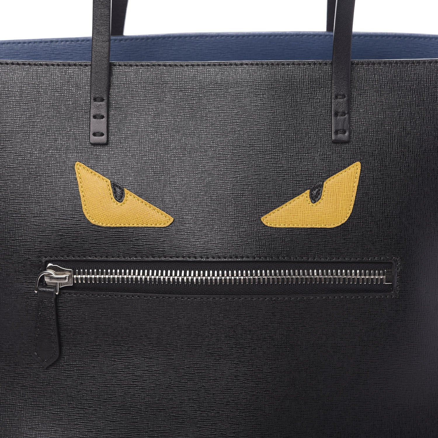 Fendi Vitello Elite Cuoio Monster Buggies Medium Roll Tote Black Multicolor Blue Cobalto 10 of 11