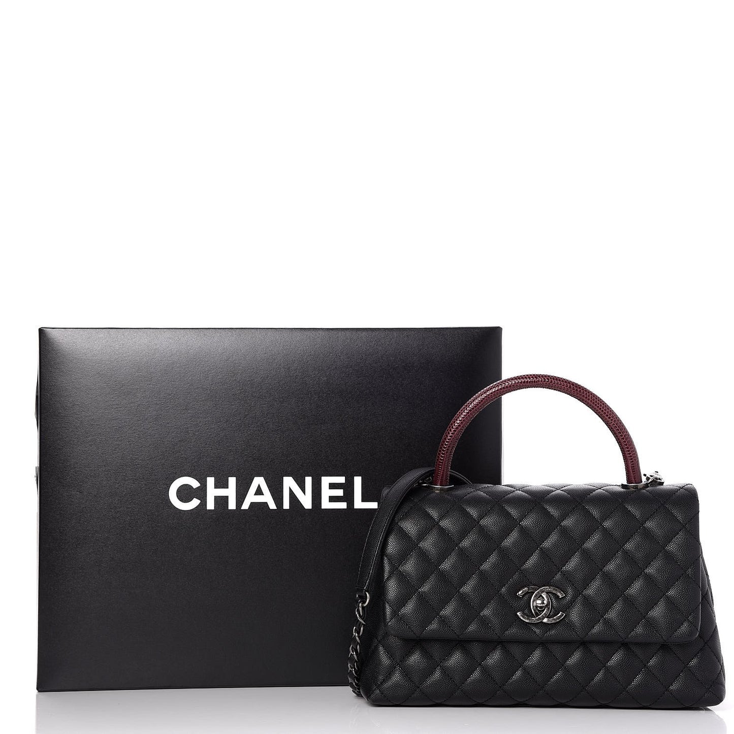 Caviar Lizard Quilted Small Coco Handle Flap Black