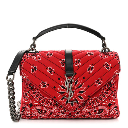 Saint Laurent Canvas Bandana Matelasse Chevron Medium College Bag Red 1 of 9