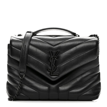 Saint Laurent Calfskin Y Quilted Monogram Monochrome Small Loulou Chain Satchel Black 1 of 10