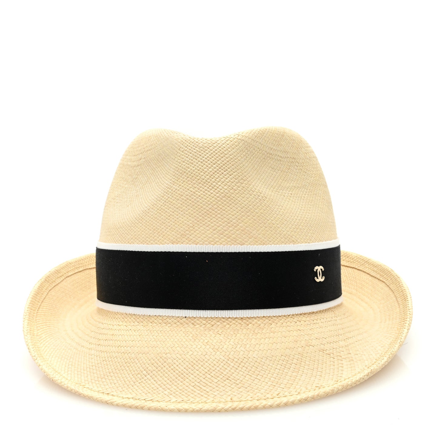 Straw Grosgrain Ribbon Fedora Hat S Beige Black