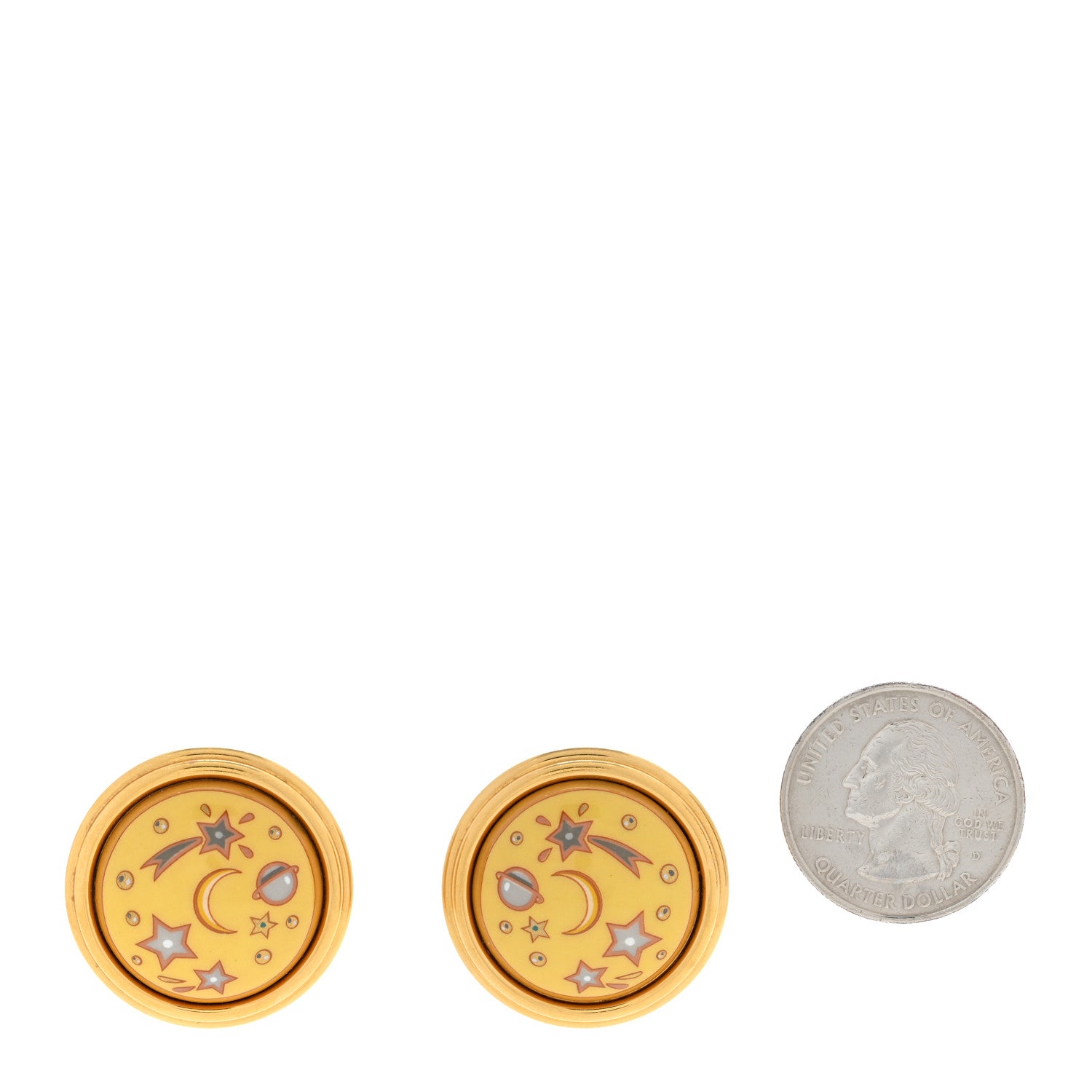Hermes Enamel Printed Moon Stars Clip On Earrings Gold 2 of 4