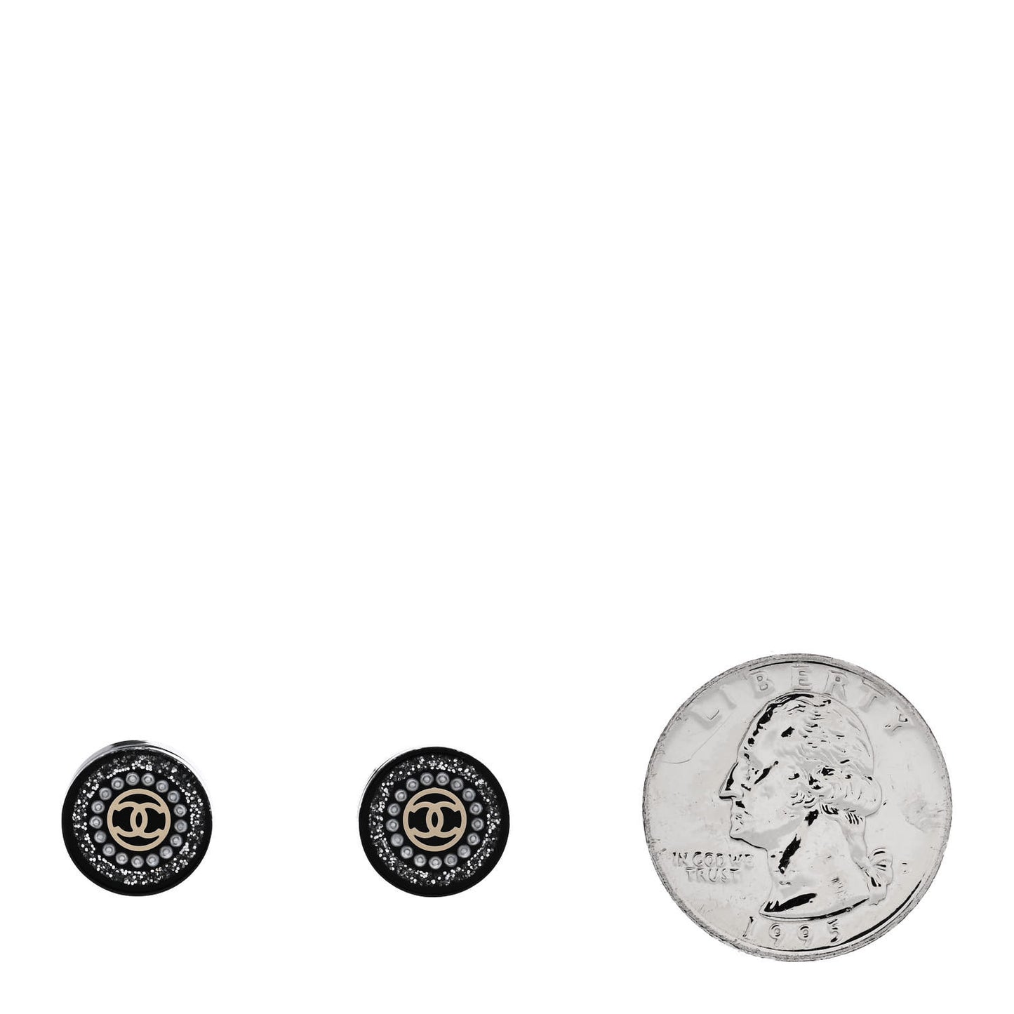 Crystal Pearl CC Round Earrings Black Silver