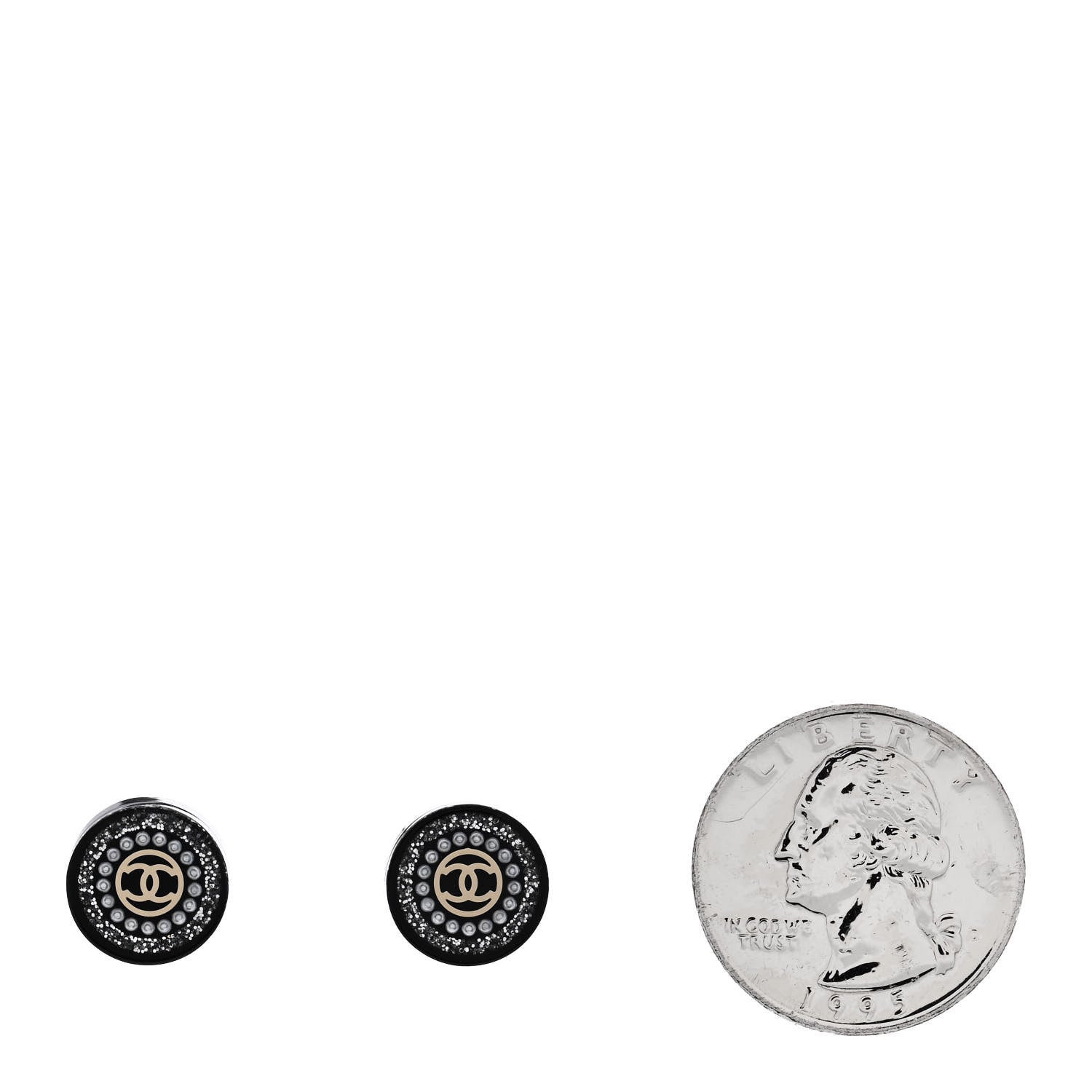 Chanel Crystal Pearl CC Round Earrings Black Silver 2 of 4