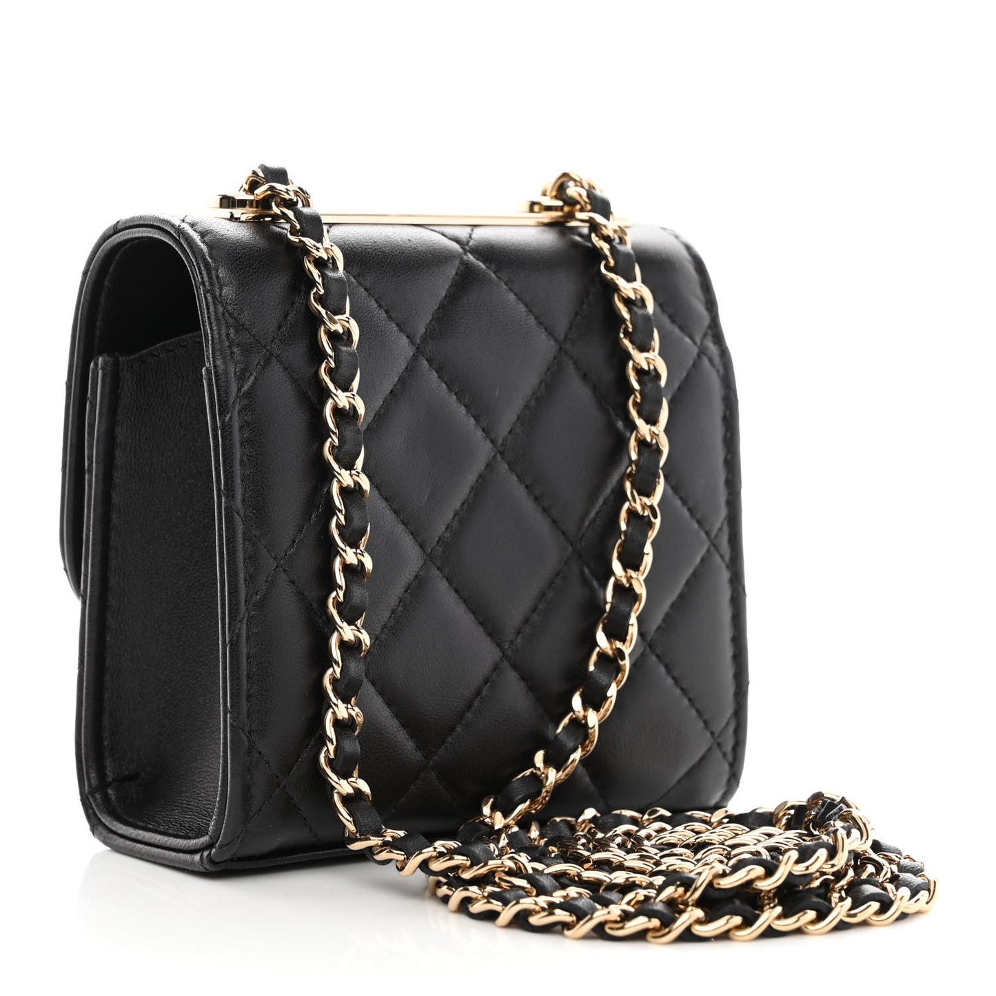 Lambskin Quilted Mini Trendy CC Chain Wallet Black