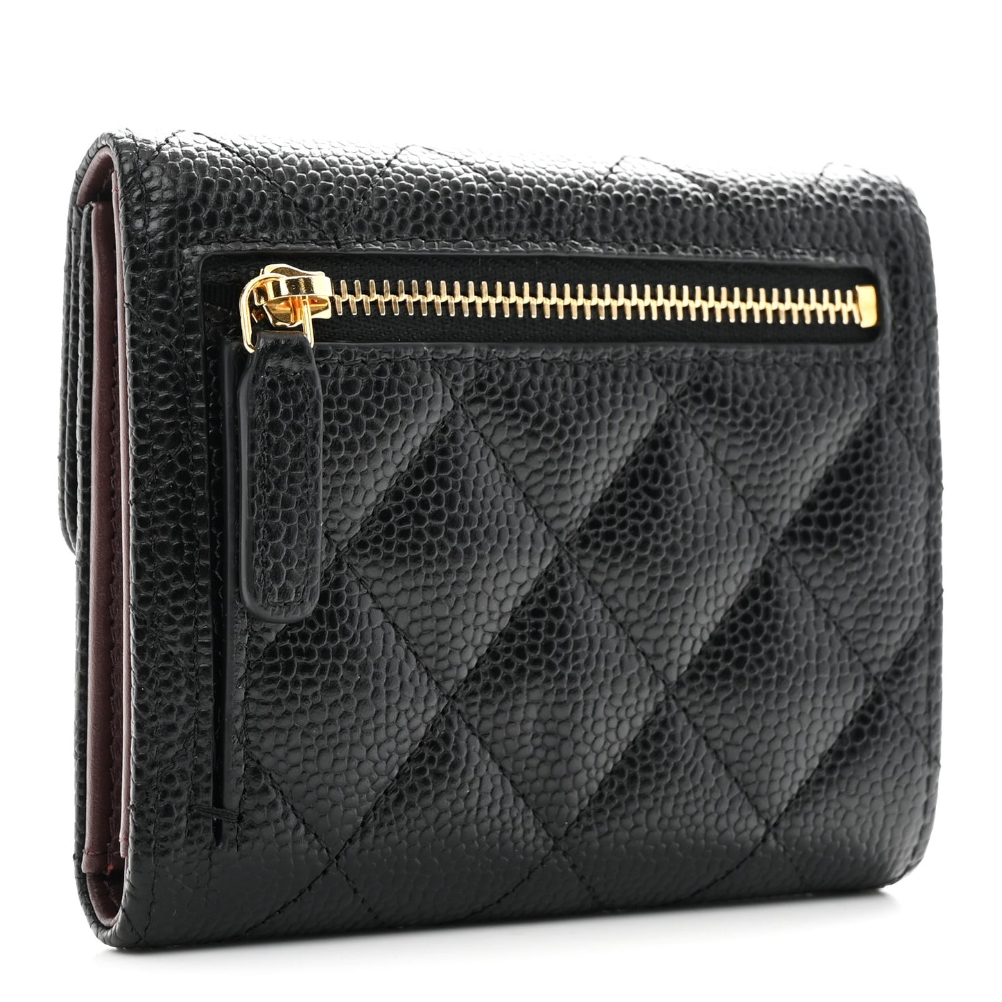 Caviar Quilted Compact Flap Wallet Black