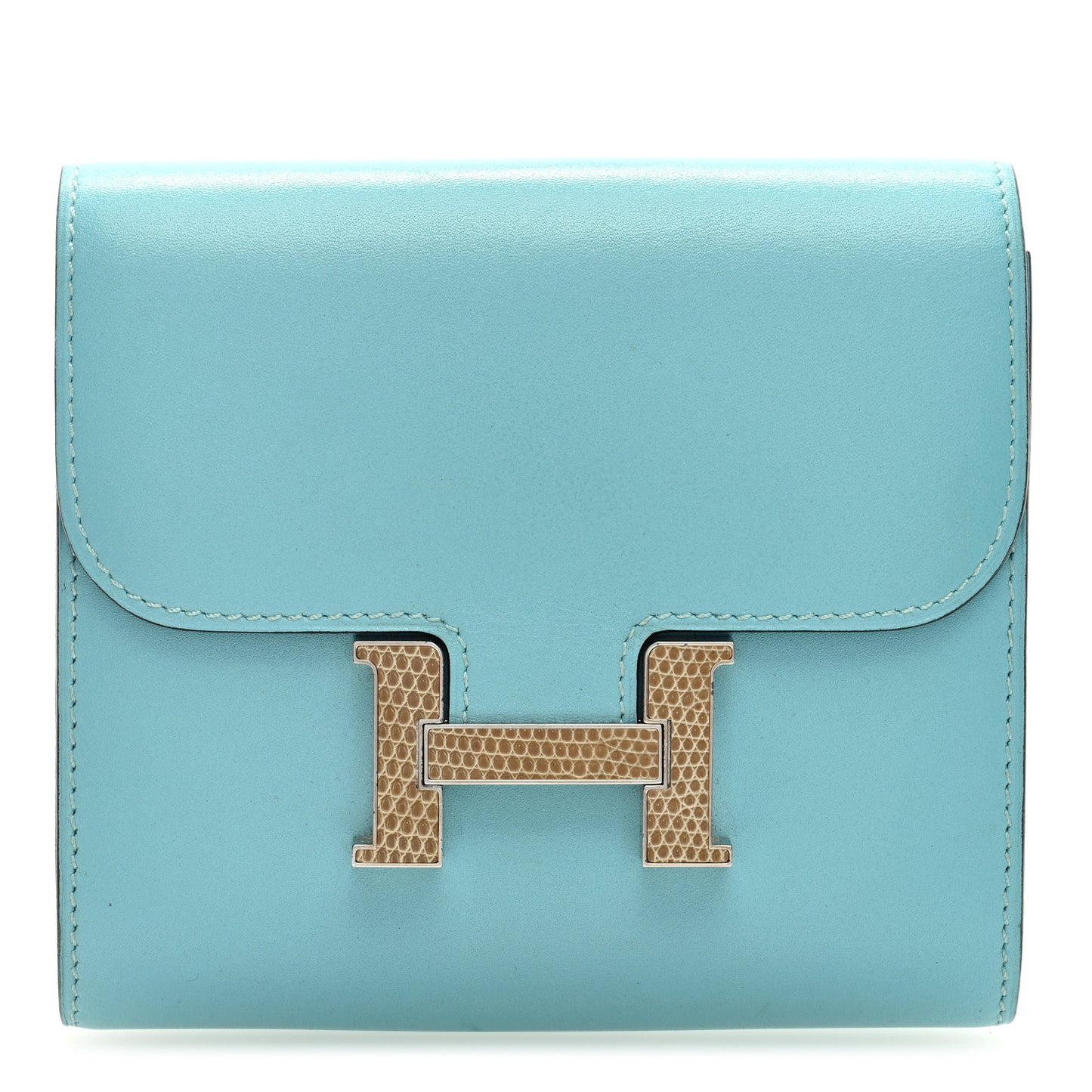 Tadelakt Lizard Constance Short Wallet Bleu Atoll Ficelle