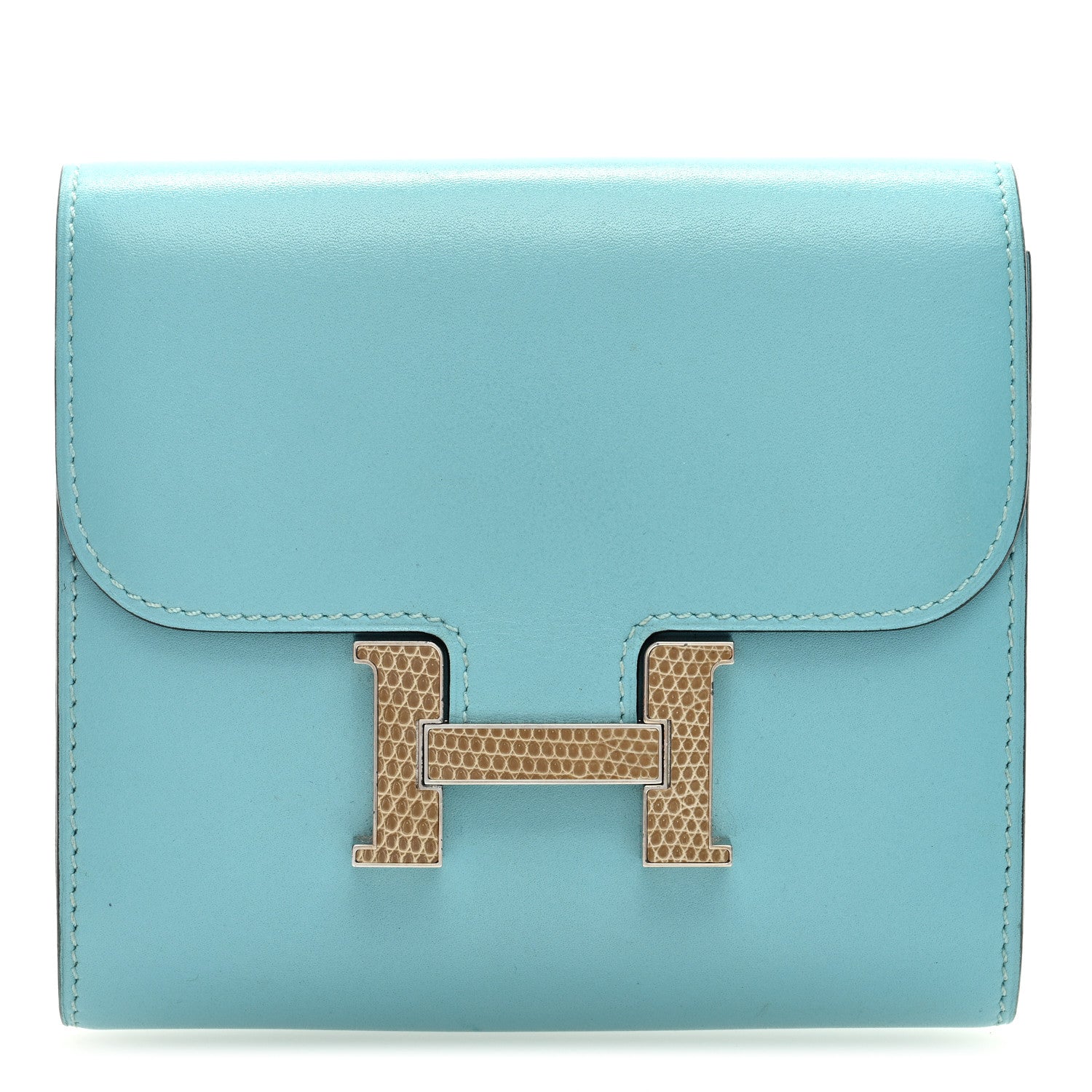 Hermes Tadelakt Lizard Constance Short Wallet Bleu Atoll Ficelle 1 of 6