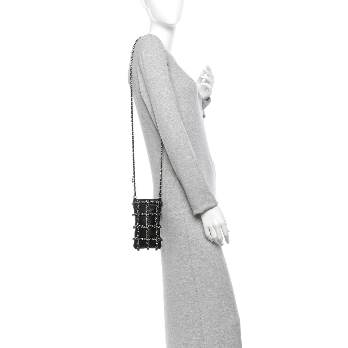 Lambskin Tech Me Out Clutch With Chain Black