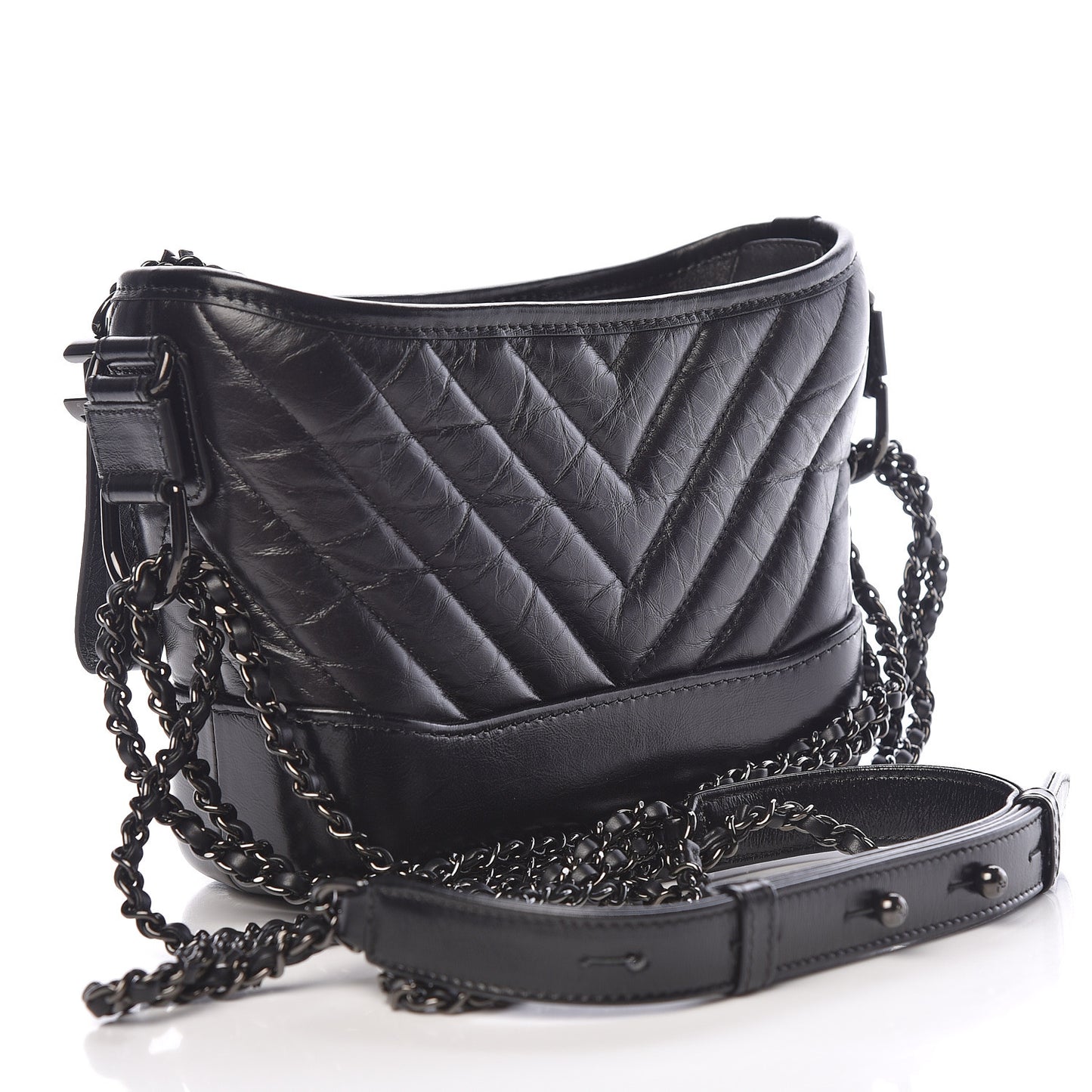 Aged Calfskin Chevron Quilted Small Gabrielle Hobo So Black