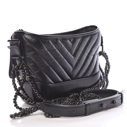 Chanel Aged Calfskin Chevron Quilted Small Gabrielle Hobo So Black 5 of 12