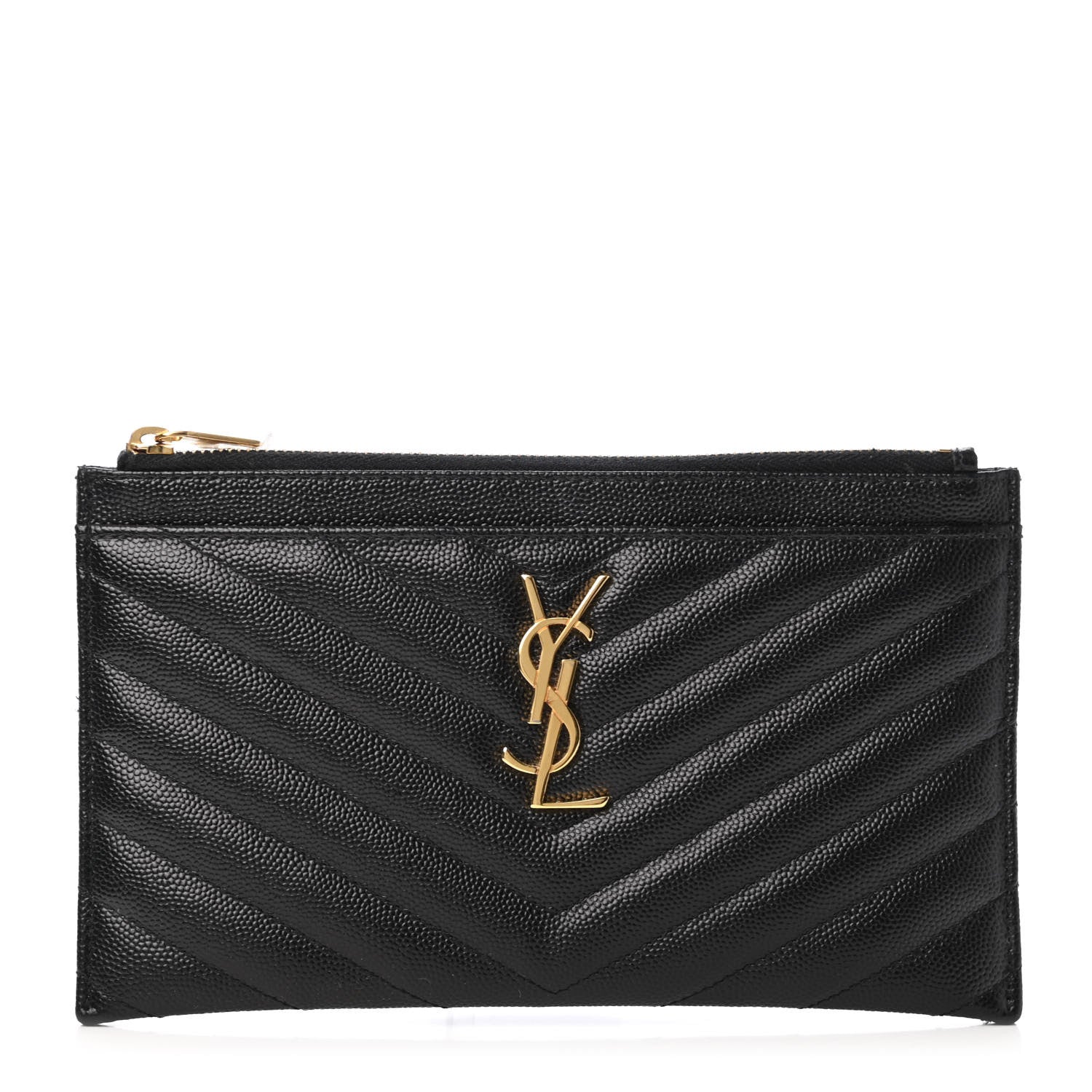 Saint Laurent Grain De Poudre Chevron Monogram Bill Pouch Black 1 of 4