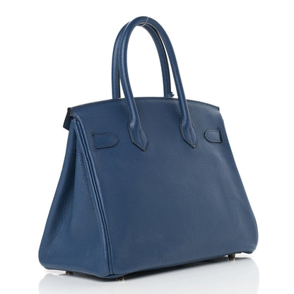 Hermes Chevre Mysore Horseshoe Birkin 30 Bleu de Malte Ciel 3 of 13