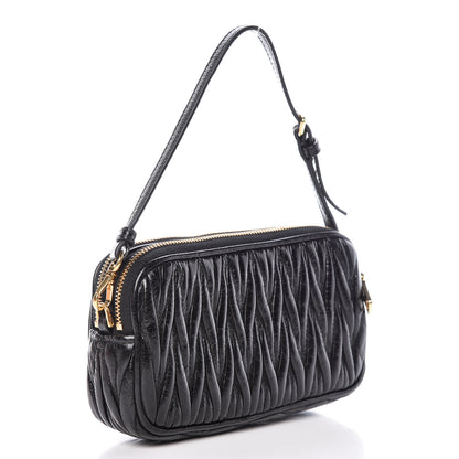 Miu Miu Vitello Lux Matelasse Double Zip Chain Shoulder Bag Black 3 of 11