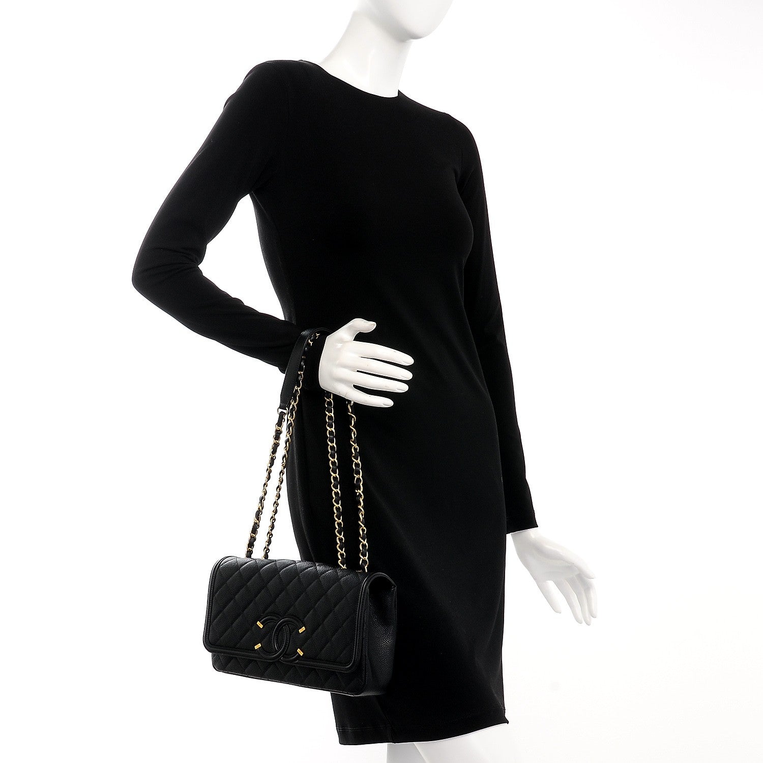 Chanel Caviar Quilted Medium CC Filigree Flap Black 3 of 9