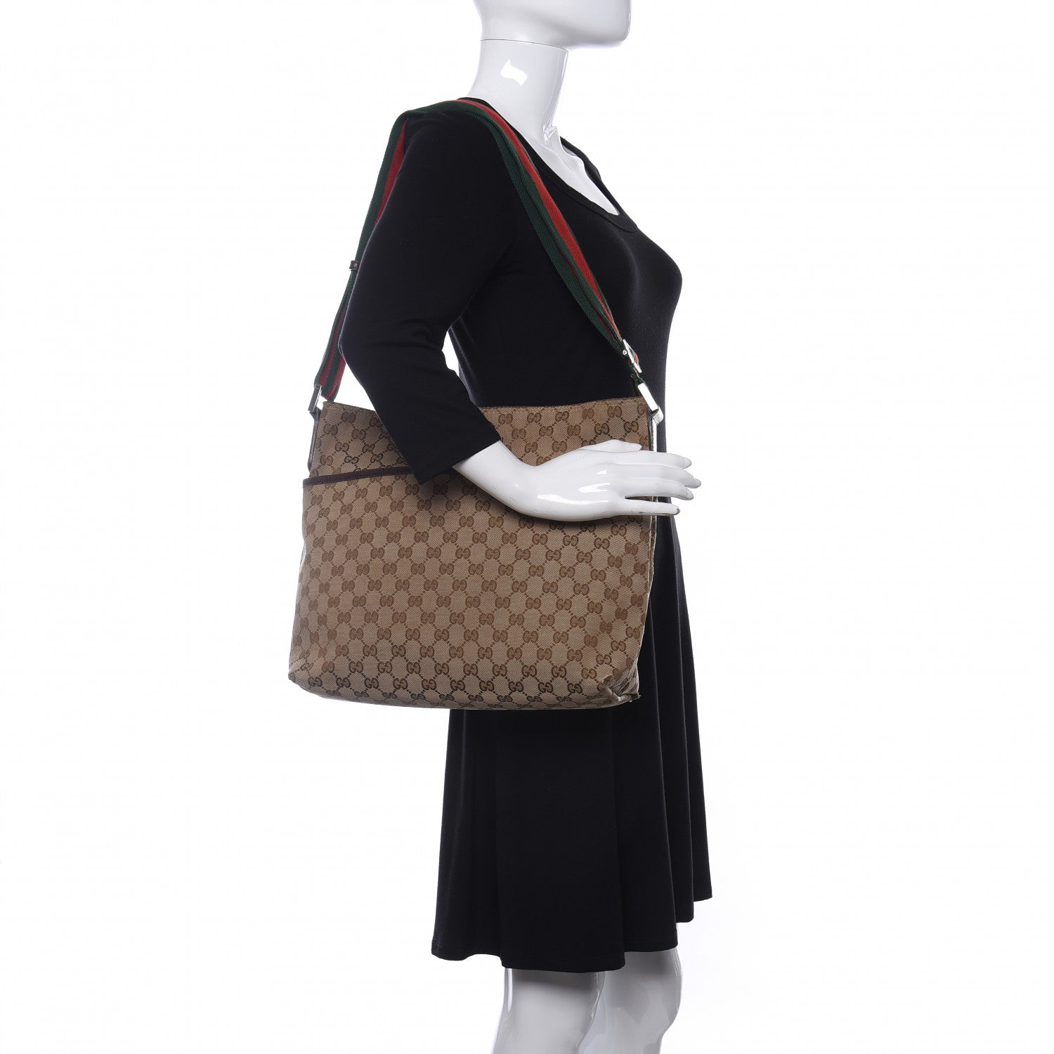 Gucci Monogram Web Medium Flat Messenger Bag Brown 2 of 11