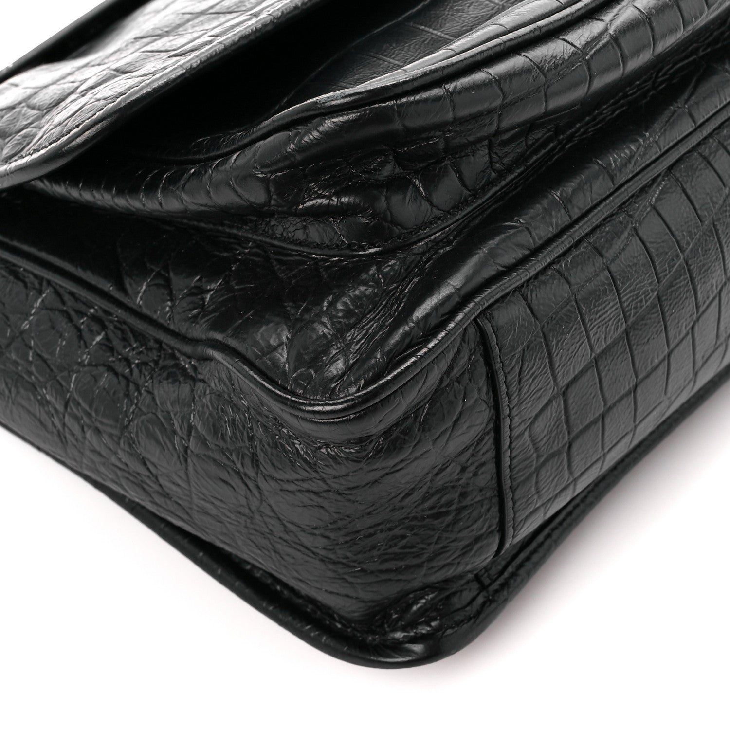 Saint Laurent Crocodile Embossed Lambskin Monogram Medium Niki Chain Satchel Black 8 of 9