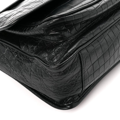 Saint Laurent Crocodile Embossed Lambskin Monogram Medium Niki Chain Satchel Black 8 of 9