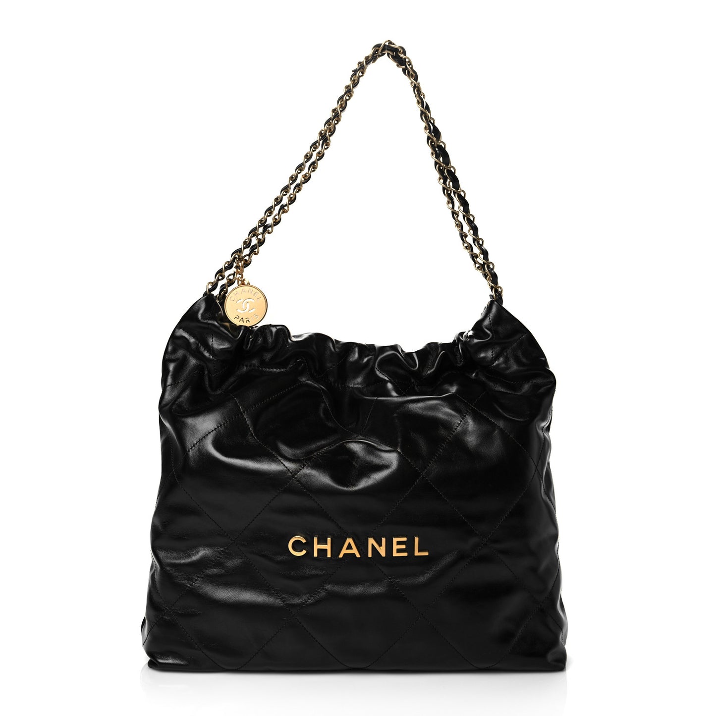 Shiny Calfskin Quilted Chanel 22 Black