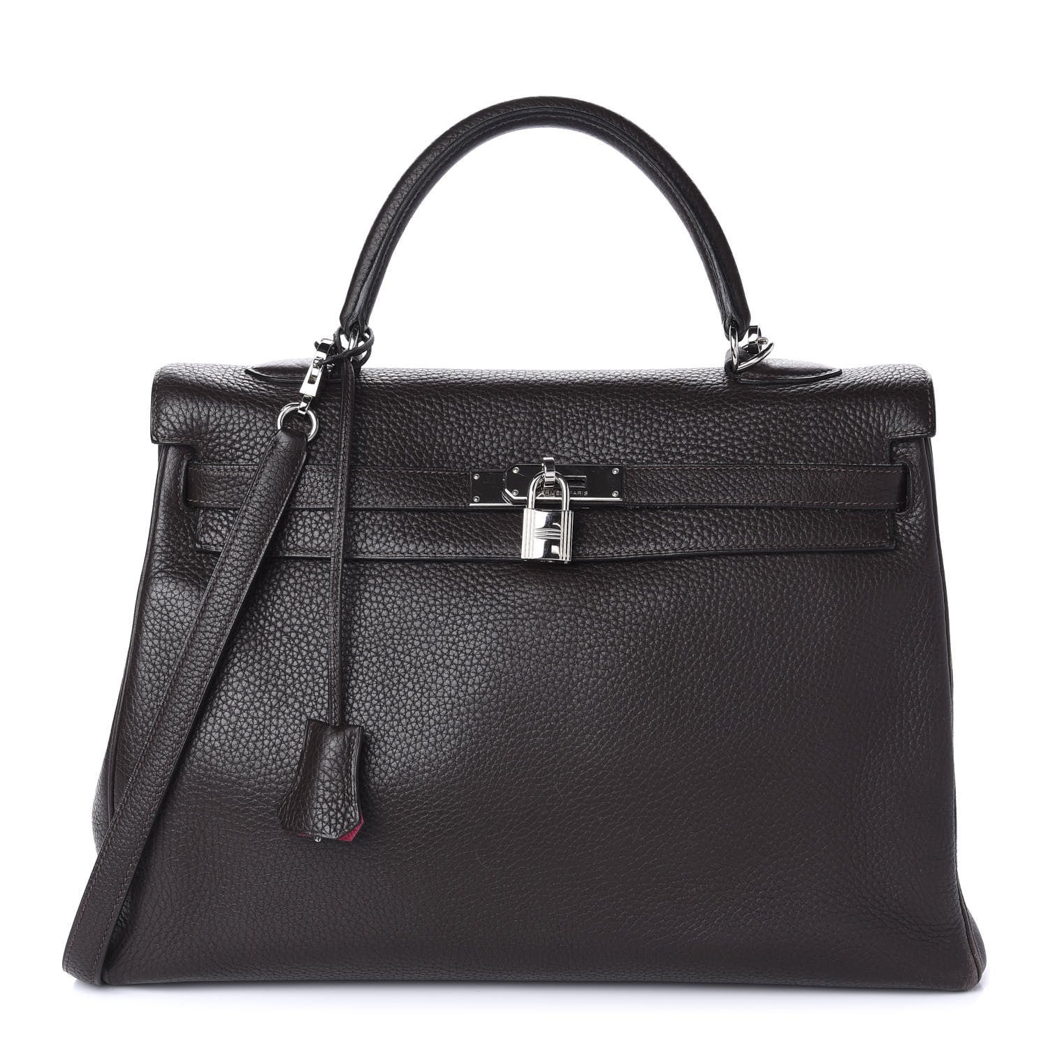 Hermes Taurillon Clemence Kelly Retourne 35 Chocolate Rose Shocking 1 of 13