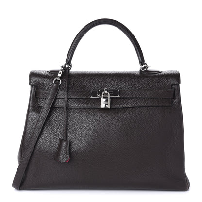 Hermes Taurillon Clemence Kelly Retourne 35 Chocolate Rose Shocking 1 of 13