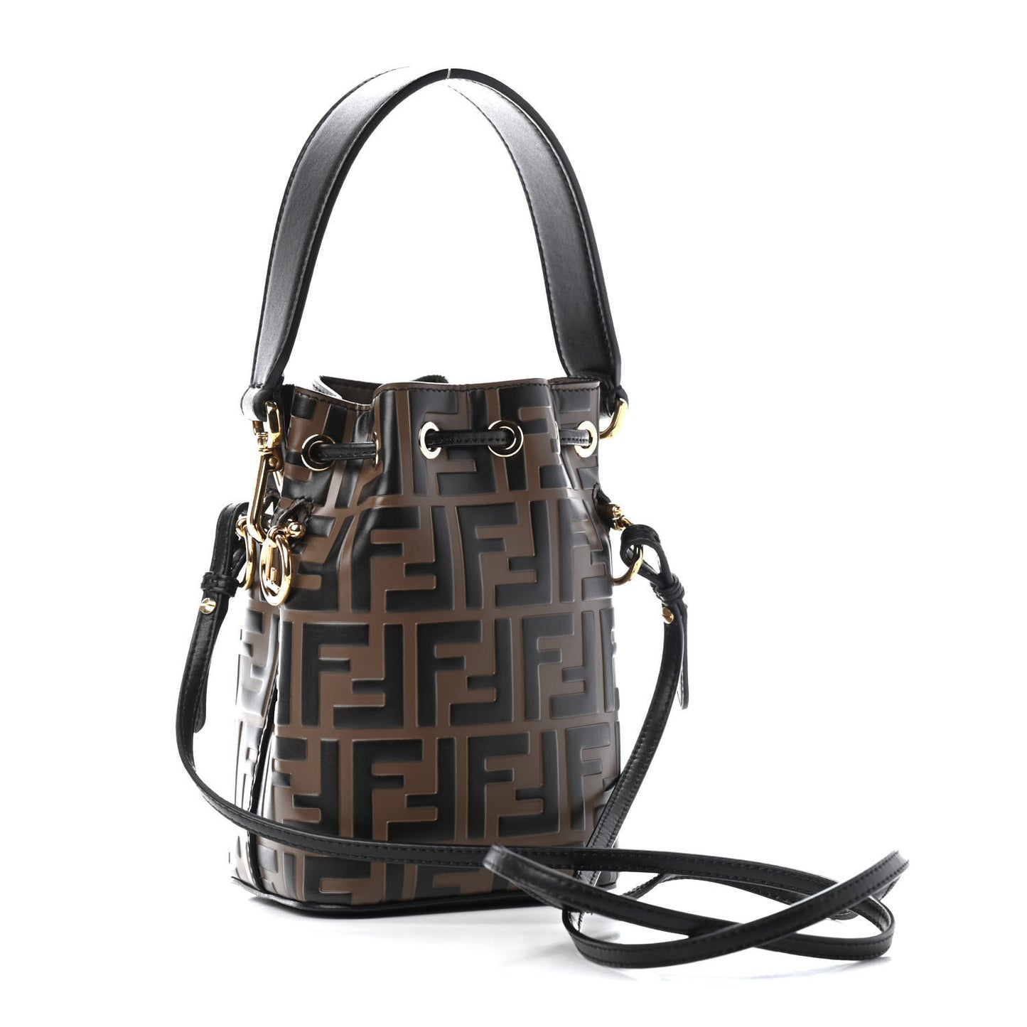 Vitello Liberty F is Fendi Bi-Color FF 1974 Embossed Mini Mon Tresor Bucket Bag Maya Black