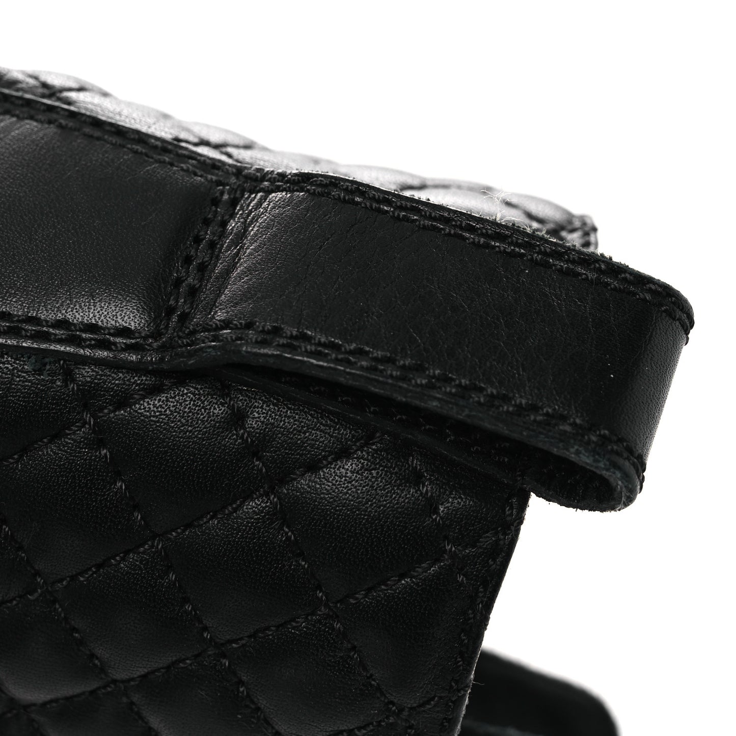Calfskin Quilted Lace Up Combat Boots 37.5 Black