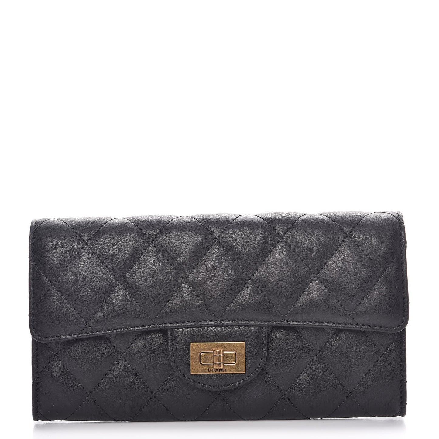 Crumpled Calfskin Quilted Large Reissue Gusset Flap Wallet Black