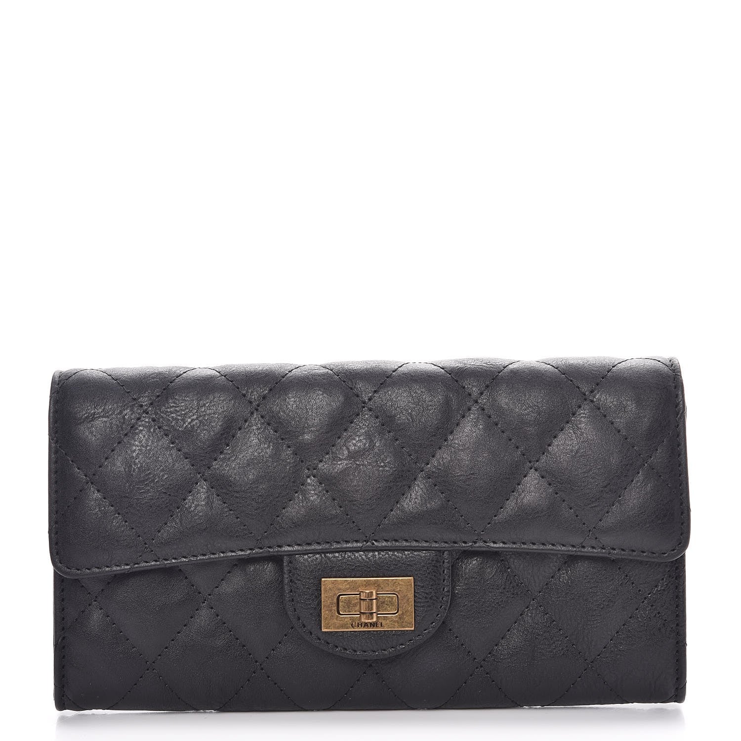 Chanel Crumpled Calfskin Quilted Large Reissue Gusset Flap Wallet Black 1 of 9