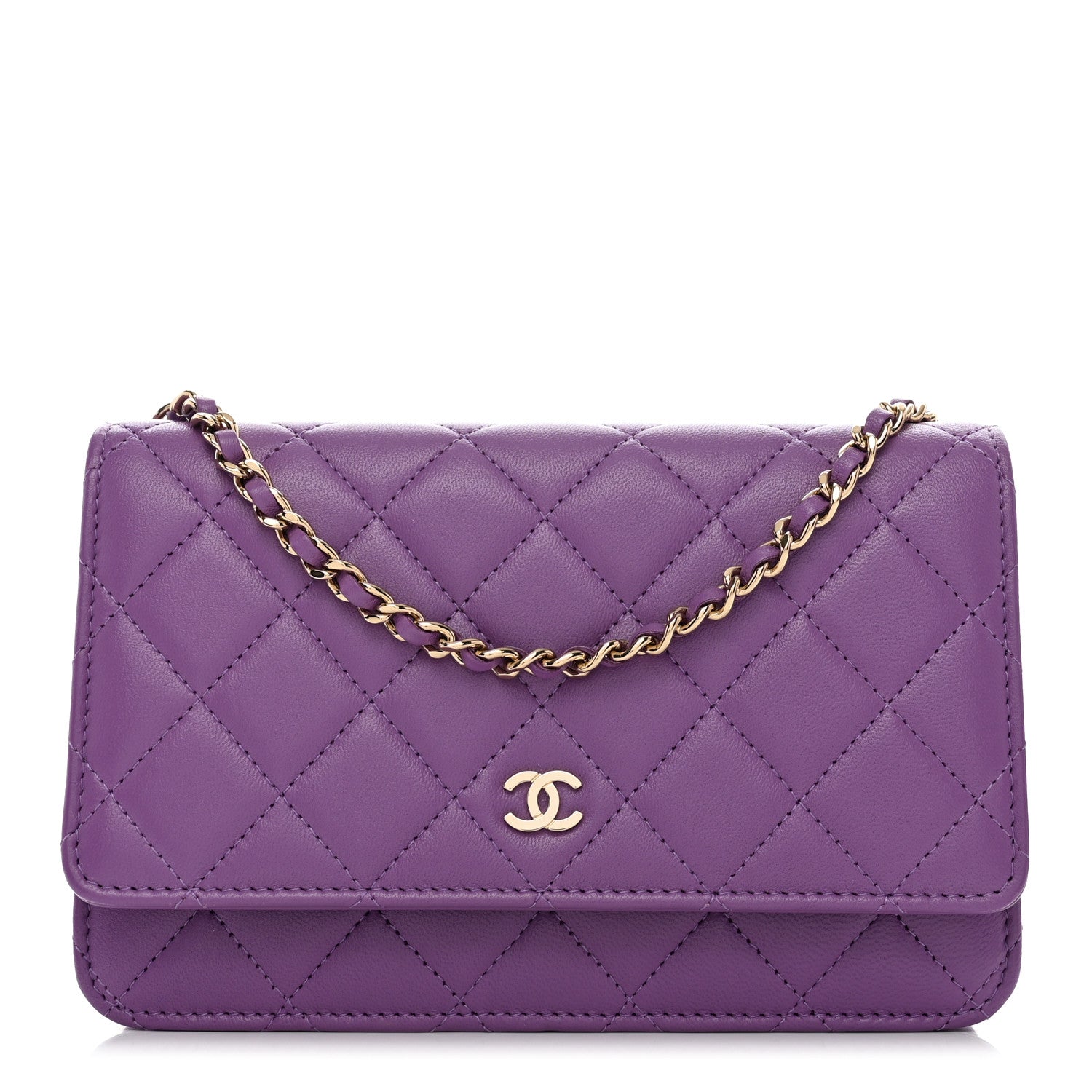 Chanel Lambskin Quilted Wallet On Chain WOC Purple 1 of 15