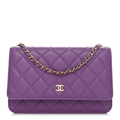 Chanel Lambskin Quilted Wallet On Chain WOC Purple 1 of 15