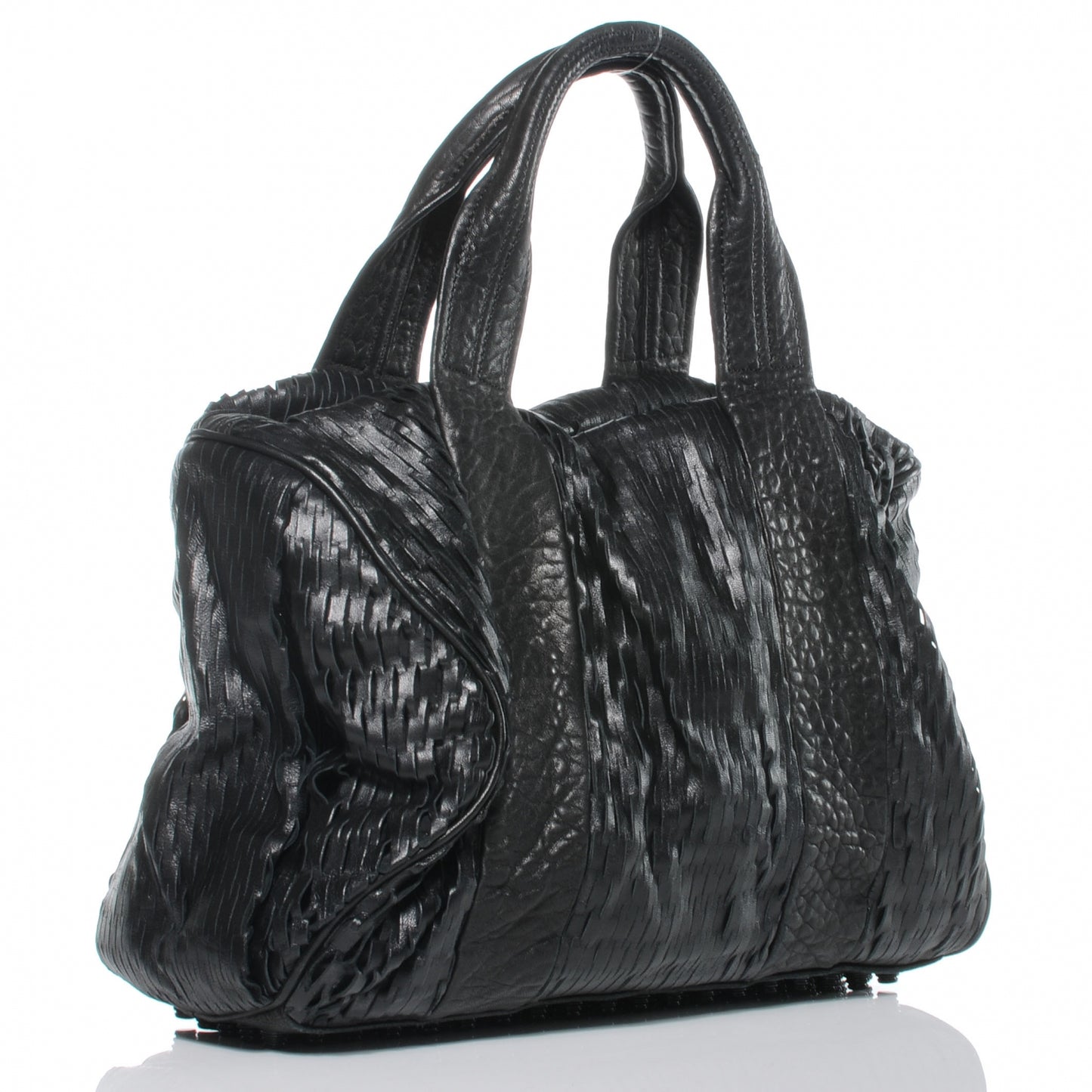 Leather Laser Cut Rocco Duffel w Black Nickel Hardware Black