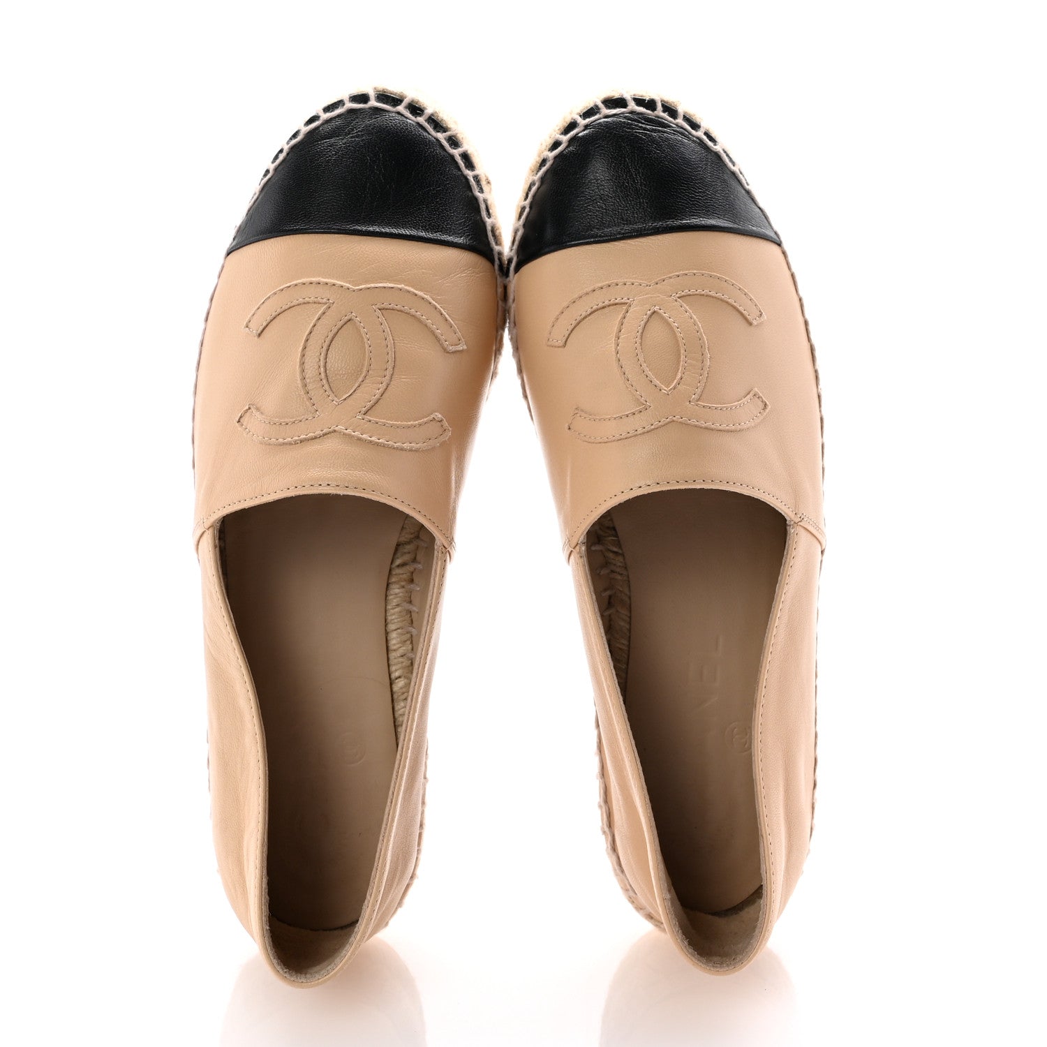 Chanel Lambskin CC Espadrilles 37 Beige Black 2 of 10